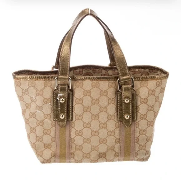 Gucci Gold and Beige Signature Tote - Picture 4 of 15